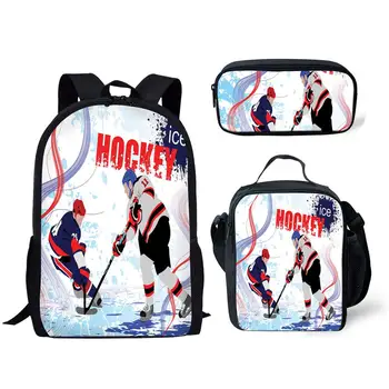 Спортивный рюкзак хоккеиста для мужчин, подростков, мальчиков, школьные сумки с коробкой для ланча, пенал, сумка для книг для студентов, 3 предмета, детская сумка для книг