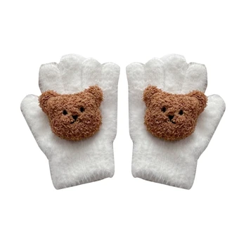 Стильные детские перчатки из флиса, удобные зимние варежки с милым рисунком медведя, эластичная одежда для рук, подходящая для детей