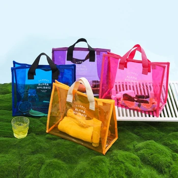 Сумка для плавания из ПВХ большой емкости, пляжная сумка, переносная сумка для хранения одежды и обуви, косметичка, модная прозрачная сумочка