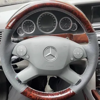 Сшитая вручную серая крышка рулевого колеса автомобиля из натуральной кожи персикового дерева для интерьера Mercedes Benz E Class W212 2009-2012 гг.