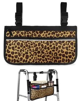 Текстура кожи животных, Леопардовый принт, сумка для инвалидной коляски с карманами, подлокотники, боковые сумки, Прогулочная рама для электрического скутера, сумка для хранения