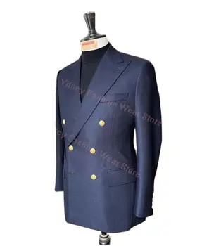 Только 1 Пальто Темно-Синий Двубортный Мужской костюм С Металлическими Пуговицами Элегантный Комплект Роскошный Дизайнерский Приталенный Мужской Блейзер Для Свадебной Церемонии