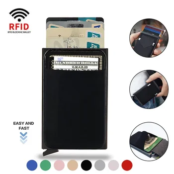 Тонкий алюминиевый кошелек с эластичной задней сумкой, держатель для кредитных карт, мини-RFID-кошелек, автоматический всплывающий чехол для банковских карт, кошельки