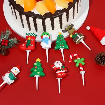 Топперы для торта с Рождеством Санта Клаус, снеговик, олень, кукла из полимерной глины, украшения для кексов, украшение для десерта, принадлежности для вечеринки, подарок