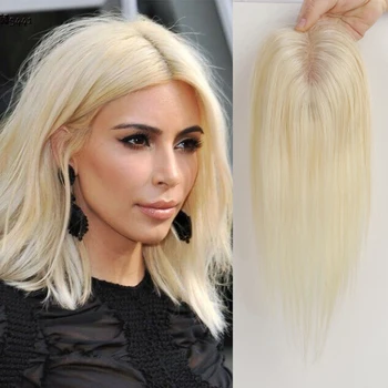 Топперы из 100% человеческих волос, средняя часть, топперы для женщин с тонкой заколкой для наращивания волос, светло-платиновый блонд