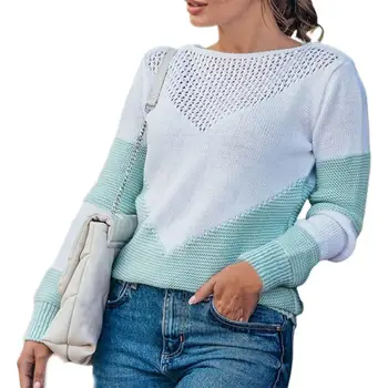 Укороченный тонкий свитер с квадратным вырезом и расклешенными рукавами, Женский осенний пуловер с вырезом в виде ниши, майка из цветного блока, свитер