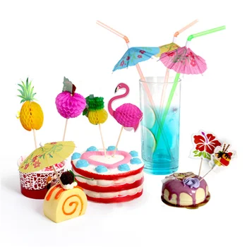 Украшение вечеринки в тропическом Луау, набор наклеек на зонтики, соломинки для питья, принадлежности для вечеринки в гавайском Луау