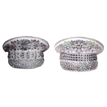 Украшенная драгоценными камнями капитанская шляпа с кристаллами, матросская шляпа для коктейльных вечеринок в диско-хаусе, праздничные блестящие кристаллы для невесты
