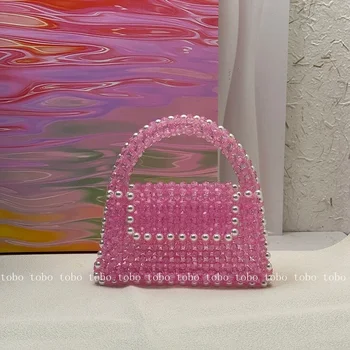 Универсальные повседневные карманы с клапанами для женщин, прозрачные розовые сумочки из бисера ручной работы, милые Маленькие кошельки и сумочки
