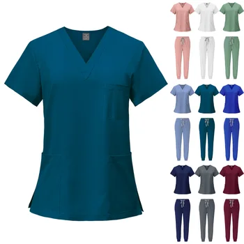 Униформа для спа С короткими рукавами, Женская Униформа для медсестер в больнице, Многоцветная Эластичная Ткань, Рабочая Одежда для ветеринара в ветеринарной клинике, Аксессуары для медсестер