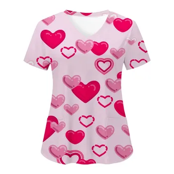 Униформа для спа с принтом в виде сердца, розовая униформа для салона красоты, зоомагазина, модная летняя одежда, женская униформа медсестры, День Святого Валентина