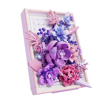 Фиолетовая цветочная рамка для фотографий, 3D Вечное растение, строительные блоки MOC 13063, Идеи, художественная модель, кирпичи, украшение для дома, игрушка в подарок детям