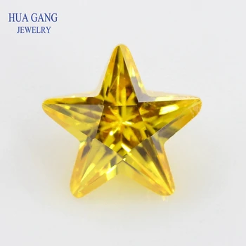 Форма золотой звезды 5A Бриллиантовая огранка CZ Камень Синтетические драгоценные камни Желтый Кубический цирконий для ювелирных изделий Размер 2,5x2,5 ~ 12x12 мм Бесплатная доставка