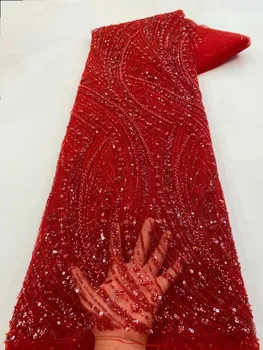 Французский бархат, кружевная ткань с пайетками 2023, высококачественная кружевная ткань из Нигерийского Африканского тюля с пайетками для свадебных платьев