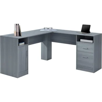 Функциональный компьютерный стол Techni Mobili L-образной формы с местом для хранения, ширина 59,5 дюйма Х длина 59,5 дюйма, серый