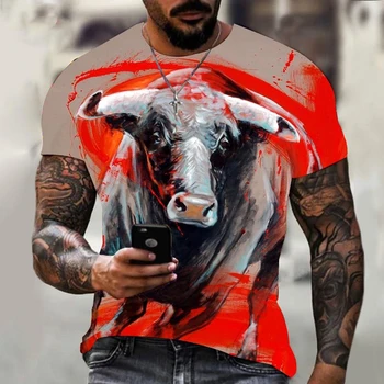 Футболка с 3D-принтом животного Коровы, мужская и женская футболка, летняя повседневная рубашка с коротким рукавом, крутой топ