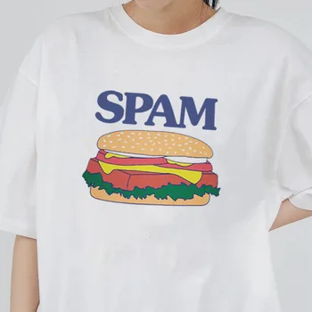 Футболки с милым рисунком Гамбургера Унисекс в стиле Ретро, Хлопковые свободные футболки с коротким рукавом, Летняя Повседневная рубашка Harajuku с круглым вырезом.