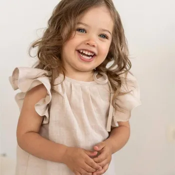 Хлопчатобумажное платье для новорожденной девочки с развевающимися рукавами и рюшами, свободное платье для малышей, каникулы, День рождения, Летняя детская одежда от 0 до 3 лет