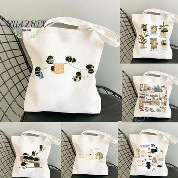 Холщовая сумка-тоут для покупок, модный стиль для девочек, повседневные сумки через плечо с милой пчелиной печатью, женские дизайнерские сумки 2023