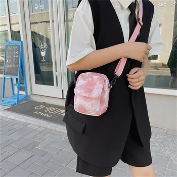 Холщовая сумка через плечо с галстуком-красителем, уличная повседневная модная маленькая сумка для женщин