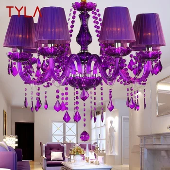 Хрустальная подвесная лампа в европейском стиле TYLA Фиолетовая свеча Роскошная гостиная Ресторан Спальня Магазин одежды Люстра
