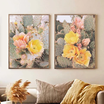 Цветы кактуса Плакаты с пустынными растениями Суккуленты Художественные принты Бохо Ботанические настенные панно Домашний декор для гостиной Картины на холсте