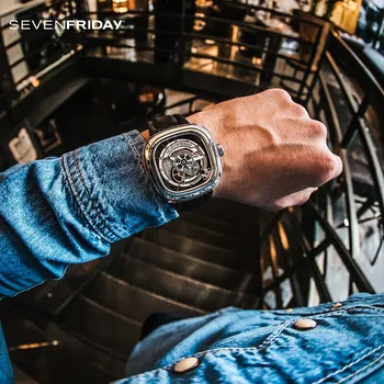 Часы SEVENFRIDAY с квадратным большим циферблатом автоматические механические часы серии S водонепроницаемые мужские часы S1 /01 люксового бренда business casual