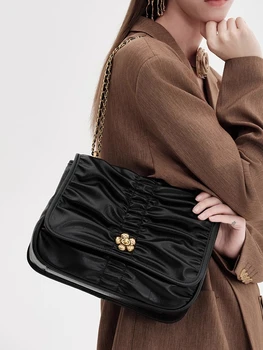 Черная модная женская сумка из натуральной кожи, простая женская сумка через плечо из натуральной кожи, высокое качество, Новинка