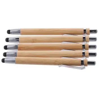 Шариковая ручка 2 в 1, пишущая черными чернилами, бамбуковые устойчивые ручки, стилус, сенсорная ручка для офиса