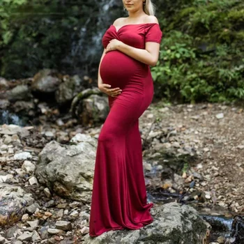 Элегантное платье для фотосессии беременных без плеч Хлопковое макси платье Платья для душа ребенка Одежда для фотосъемки беременных женщин