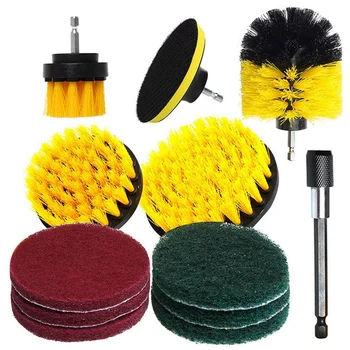 Электрическая чистящая щетка из 12 предметов, набор желтых щеточных головок для чистки и полировки пола и стен, металл + пластик
