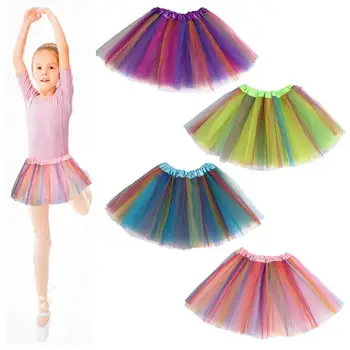 Юбки-пачки для девочек, балетные пачки принцессы, радужные платья-пачки для 3-8 лет, 3-слойные танцевальные платья из пышного тюля разных цветов.
