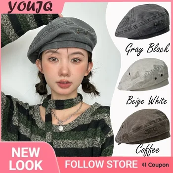 Японская рабочая одежда Y2K, повседневные женские береты с плоским верхом, мужская Выстиранная шляпа художника, Дизайн карманов, Осенние кепки Boinas Para Hombre