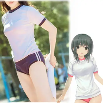 Японская школьная форма Косплей костюм Спортивная одежда для спортзала Футболка Шорты Полный комплект Японская форма Сексуальная девушка Колледж