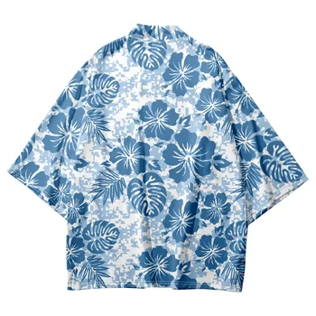 Японский уличный кардиган с бело-синим принтом, Женский Мужской кимоно для косплея Хаори, Пляжная одежда Юката, Большие размеры 4XL 5XL 6XL
